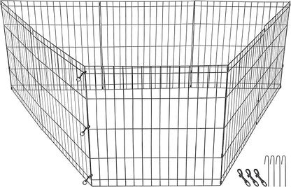Pet Playpen 8 Panels Foldable Metal Exercise Pen Animal Exercise Dog Fence Indoor Outdoor for Medium/Small Animals (24" H)