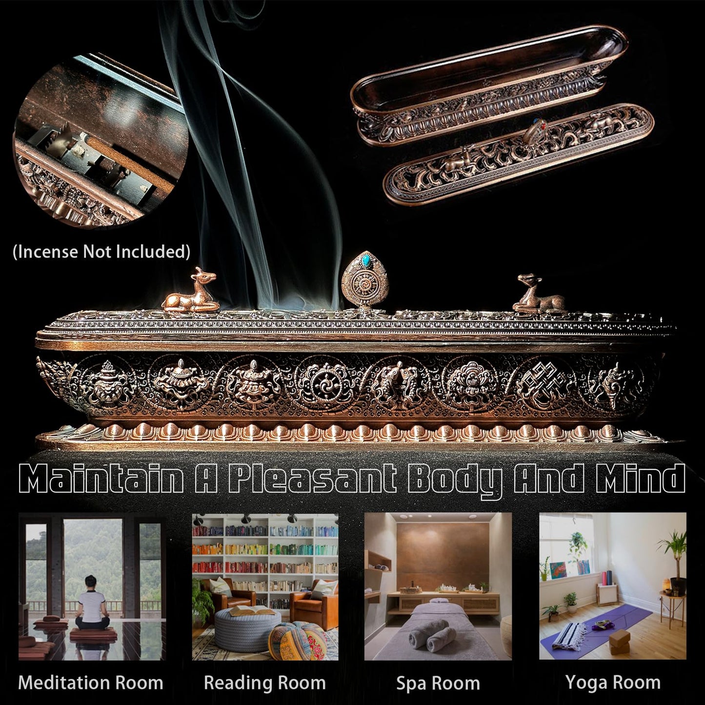 Incense Holder for Sticks Incense Burner with Ash Catcher Incense Stand for Yoga Meditation Home Office Decor - Red Bronze
