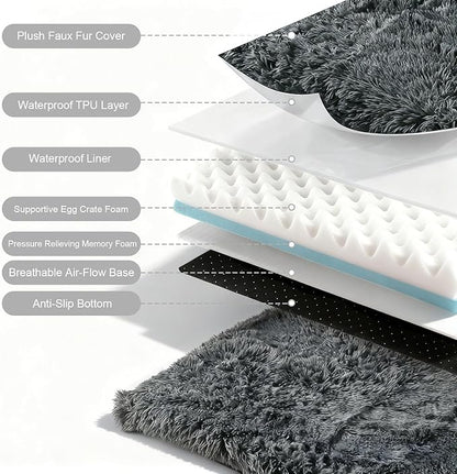 Orthopedic Dog Bed for Medium Dogs, Dual-Layer Memory & Egg-Crate Foam, Washable Warm Winter Plush Cover, Waterproof Liner, Non-Slip Bottom, Crate/Kennel Pad, 35 x 22 Inch, Dark Gray