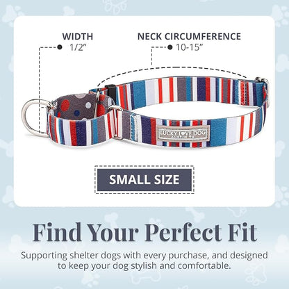 Lucky Love Dog Martingale Dog Collar - Adjustable, No-Slip, Durable, & Soft Webbing Collar for Male and Female Dogs Ideal for Training & Walking - Linus, Small