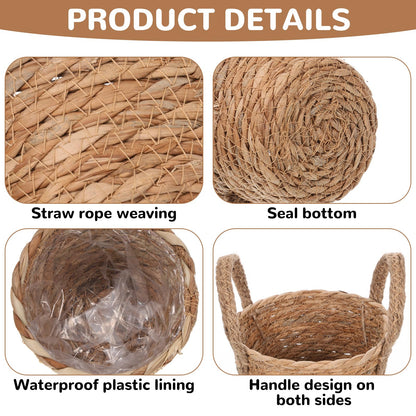 MegoSage 5 Pcs Premium Planter Basket with Plastic Liner Flower Baskets Containers with Handles for Indoor Outdoor Hand Woven Plant Basket for Garden Home Decor Flower Pots Decoration