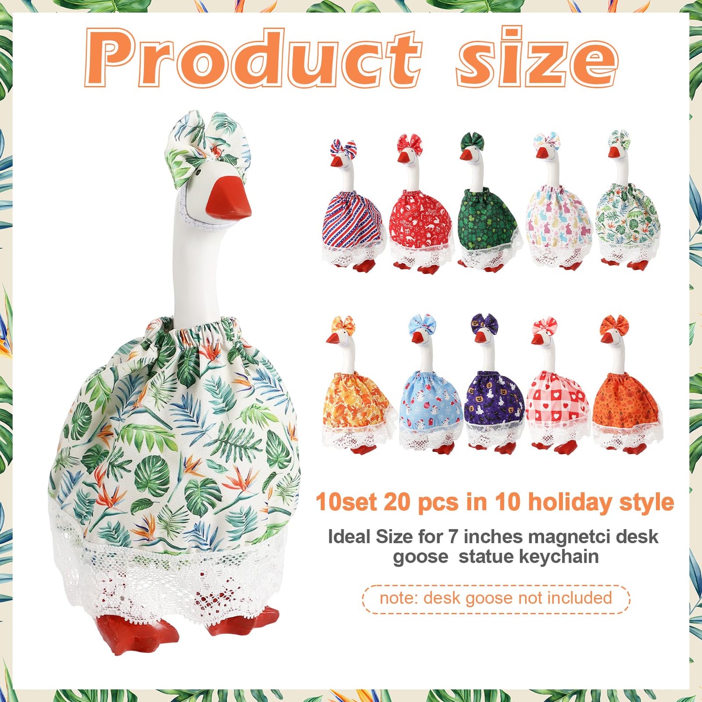 Weysat 10 Set 4th of July 7 Inch Desk Goose Outfits Bulk Mini Desk Goose Costumes with Dress and Hair Bow for Magnetic Statue Key Holder Summer Memorial Day Thanksgiving Day Fall Halloween Decor