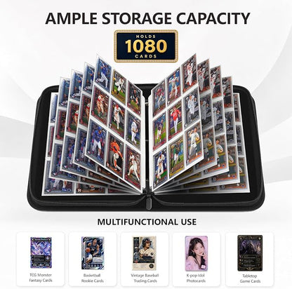 9 Pocket Trading Card Zip Binder - Holds 1080 Cards, 60 Pages Large-Capacity,Double-Sided Removable Sleeves, Suitable for Game Cards/Sports Cards Storage,Pink