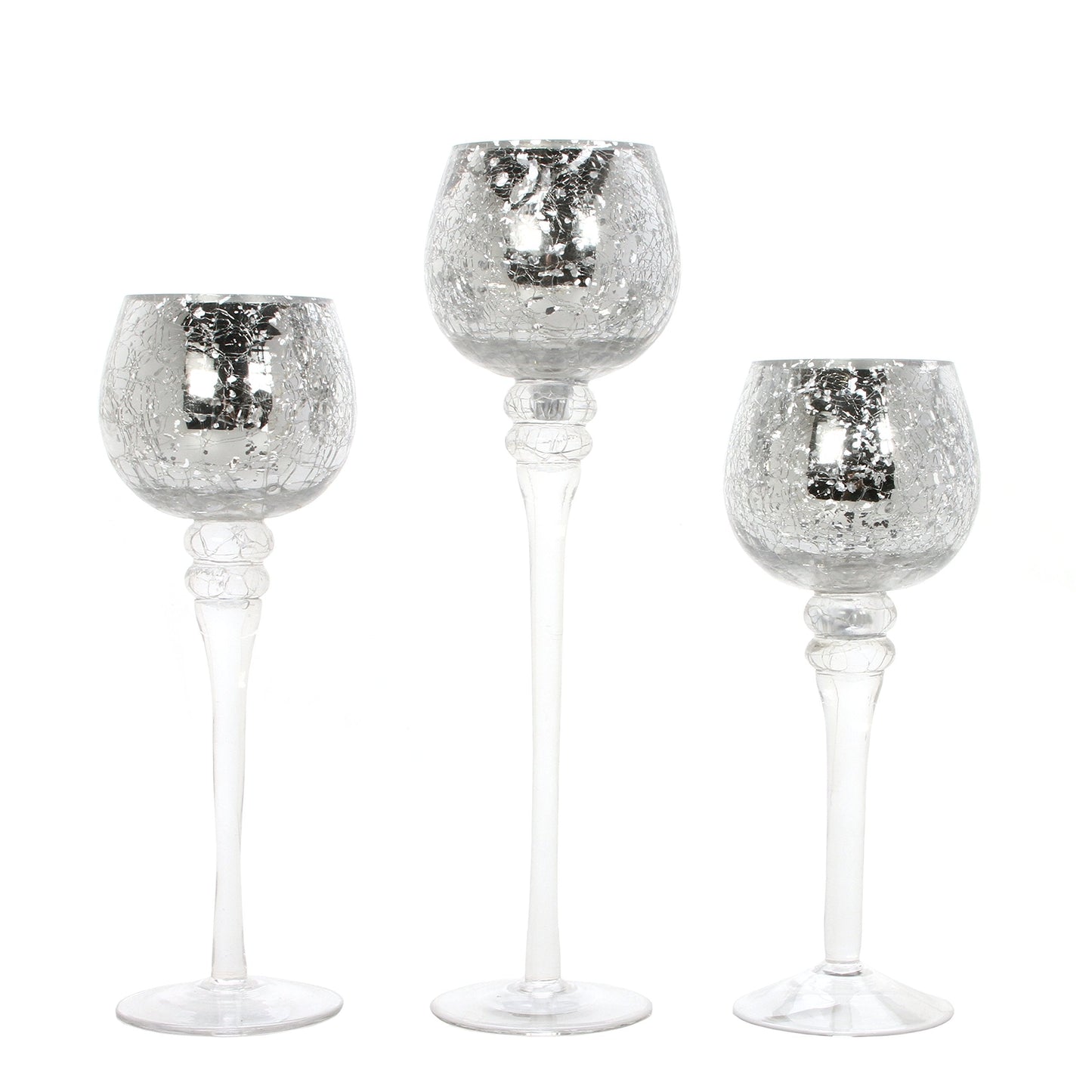 Hosley Set of 3 Crackle Metallic Glass Tealight Holders 12 Inch, 10 Inch, 9 Inch Elegant Home Decor for Ambient Lighting and Stylish Centerpieces and Gift