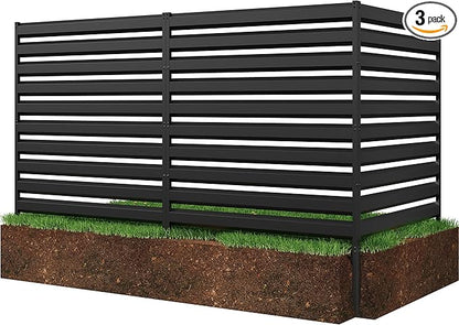 CJF Outdoor Privacy Screens, 42" H x 38" W Metal Air Conditioner Fence Panels, Pool Equipment Enclosure, Trash Can Screens Fence Kit for Outside Backyard Patio(Black/3-Panel)