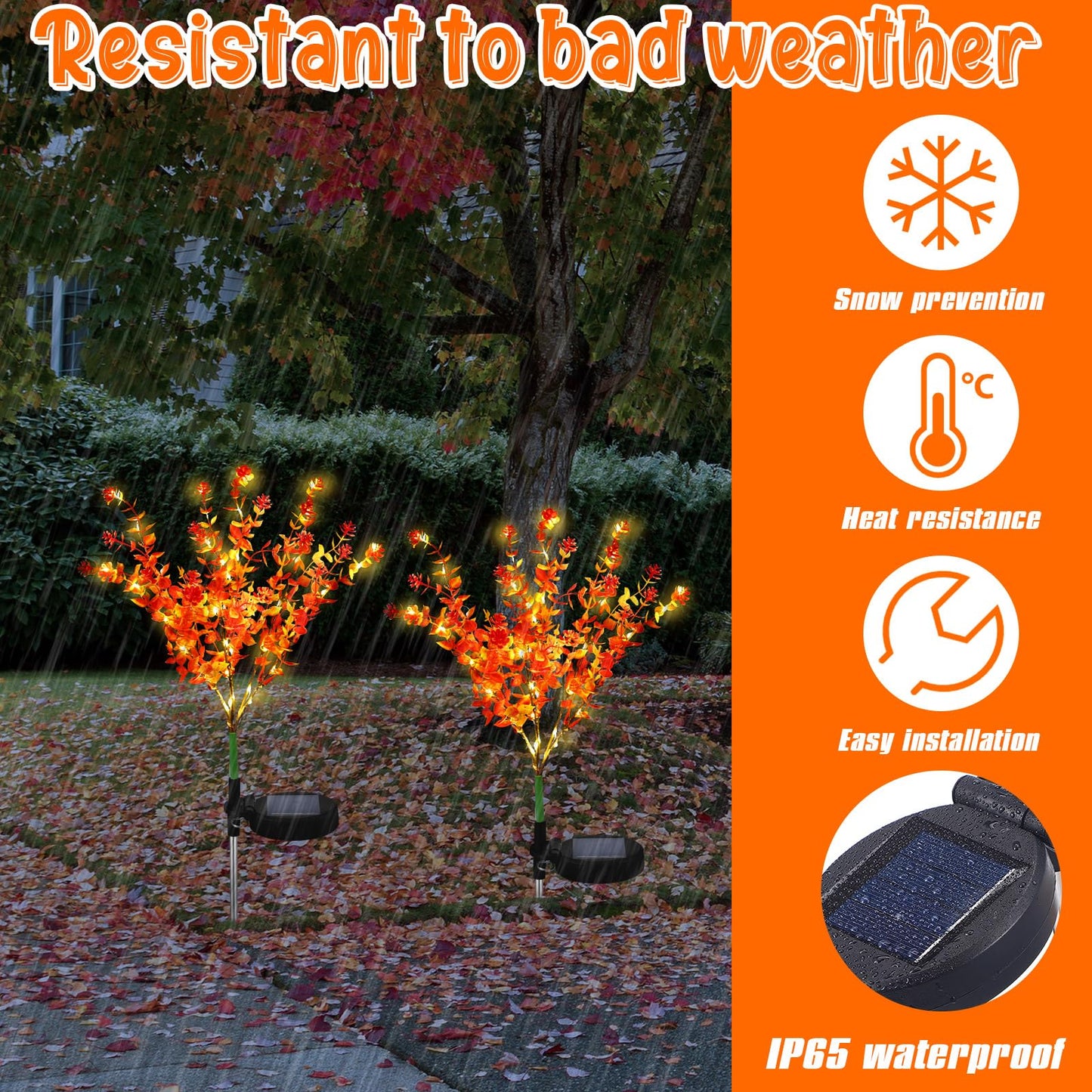 Glooglitter 2 Pack Solar Stake Lights Outdoor Decor Waterproof Mums Artificial Flowers Solar Lights for Outdoor Garden Yard Pathway Decor (Orange,Camellia)
