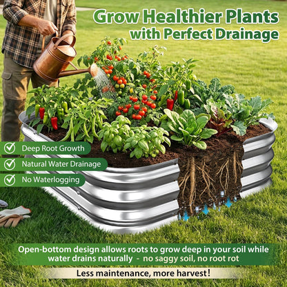 Galvanized Raised Garden Bed 3x3 ft, Heavy Duty Metal Planter Box for Vegetables, Flowers & Herbs, 12" Raised Outdoor Modular Gardening Bed, Above Ground Growing Container, Easy Assembly, Silver
