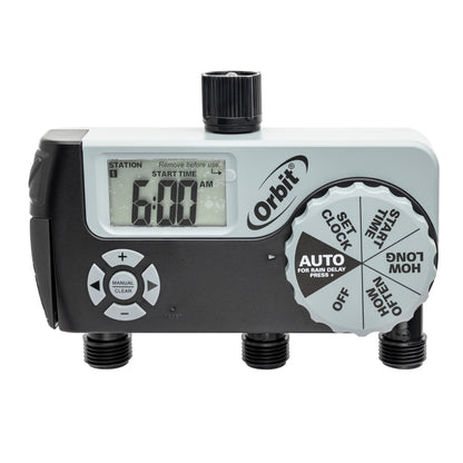 Orbit 56233D 3-Outlet Digital Watering Timer, 3 valves, Black and Gray