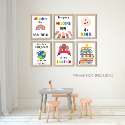 KDMAZH 6 Classroom Posters - Kindness & Diversity for Elementary Classroom Decor, 8x10Inch, Unframed