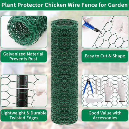 Jcmbreltik Chicken Wire Fencing, Plant Protectors from Animals DIY Kit with Accessories, 15.7x197 Inch Flexible Floral Chicken Wire for Garden & Floral Arrangements