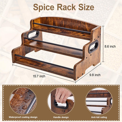 Aminigram Wood Spice Rack Organizer for Cabinet, 3 Tier Spice Shelf Storage, Kitchen Seasoning Organizer for Spice Bottles, Jars, Seasonings, Baking Supplies