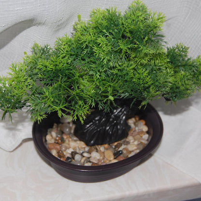 Artificial Bonsai Tree, Realistic Fake Cypress Plant in Pot with Decorative Rocks, 8-inch ndoor Decor, Home Office Desk, Bathroom Shelf, Bedroom, and Farmhouse Living Room