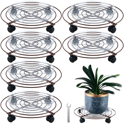 KvyusFlourish 6 Packs Large Metal Plant Caddy with Wheels 13" Rolling Plant Stands Heavy-duty Wrought Iron Plant Roller Base Pot Movers Plant Saucer on Wheels Bronze