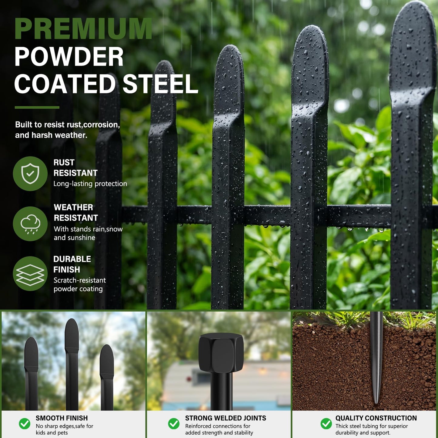 10 Panels No Dig Decorative Garden Fence, 32in(H)×22ft(L) Heavy-Duty Rustproof Metal Panels, Outdoor Dog Barrier for Yard & Patio, Landscape, Border| Portable Temporary Fencing