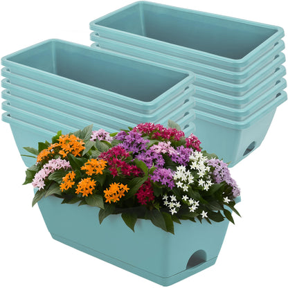 LOCONHA Window Box Planter, Plastic Vegetable Flower Planters Boxes 17 Inches Rectangular Flower Pots with Saucers for Indoor Outdoor Garden, Patio, Home Decor (12, Sky Blue)