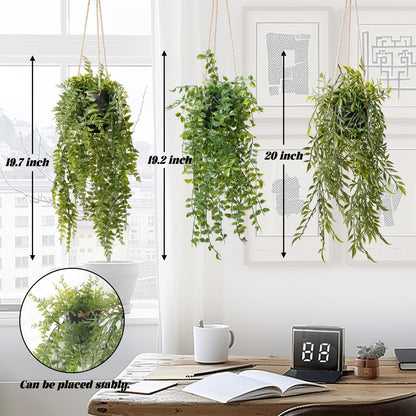 PENGYEE 3 Packs Fake Hanging Plants with Black Pots, 20" Artificial Hanging Plants for Wall Decor, Fake Fern Plants Mandala Vine for Home Bathroom Bedroom Kitchen Office Room Decor
