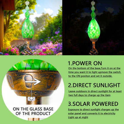 Naboher Solar Garden Lights Outdoor, Decorative LED Flame Garden Stakes, Hand Blown Glass and Outdoor Waterproof Glass Stakes (Green)