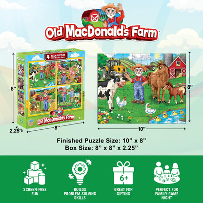 MasterPieces – Jigsaw Puzzle Set for Kids 6+ Years, 4-Pack of 100 Pieces, Educational and Fun Game, Old Macdonald’s Farm Collection, Gift Idea for Children, 8" x 10"