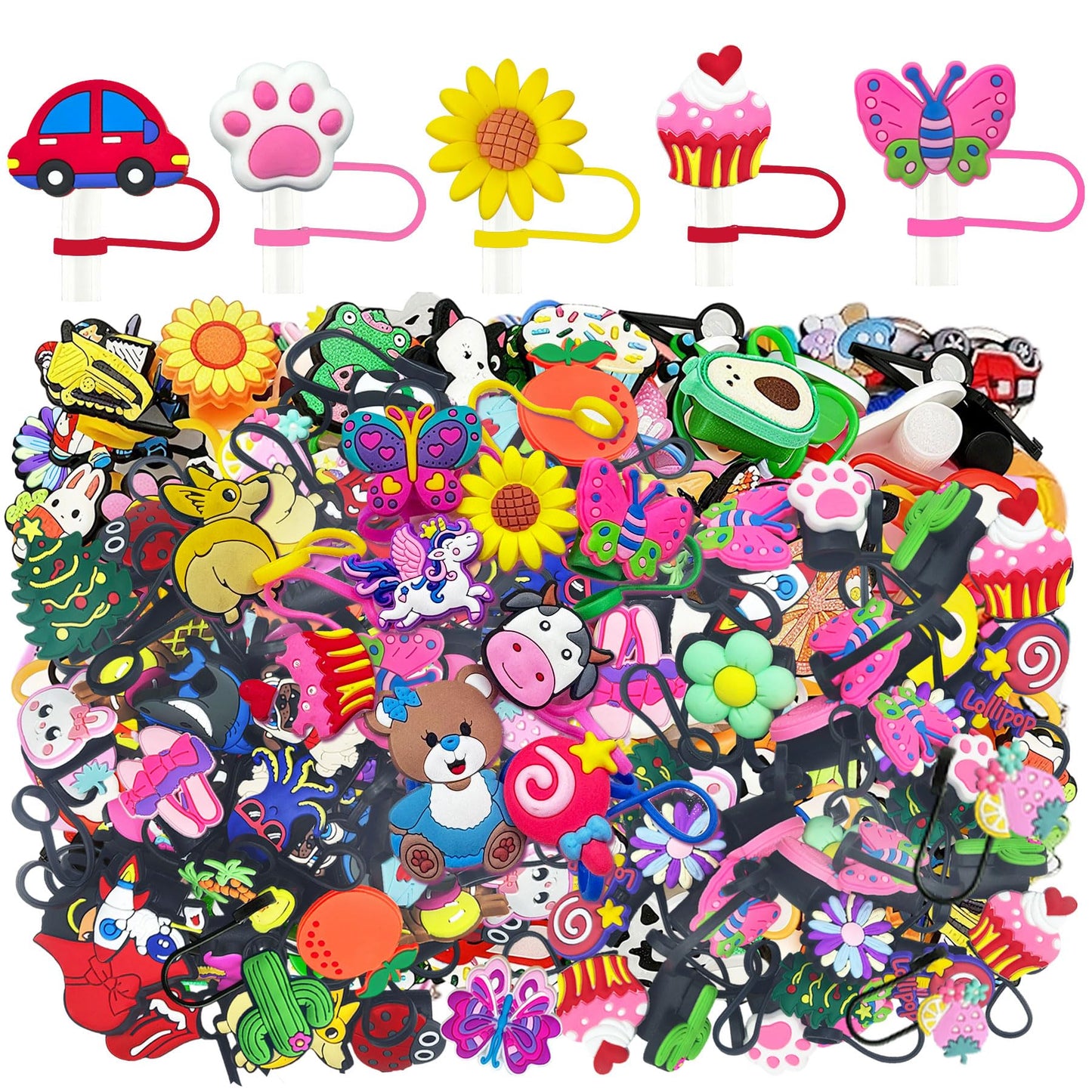 Cute Straw Toppers, 30 60 Pcs Lovely Cute Cover Cap, 10mm Silicone Straws Covers Cap Compatible for Stanley Cup, Funny Reusable Straws Toppers for Tumbler Cup Accessories Gifts (30)