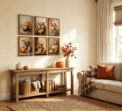 Bexzeak 6PCS Vintage Fall Scenery Nature Fall Leaf Canvas Wall Art Unframed