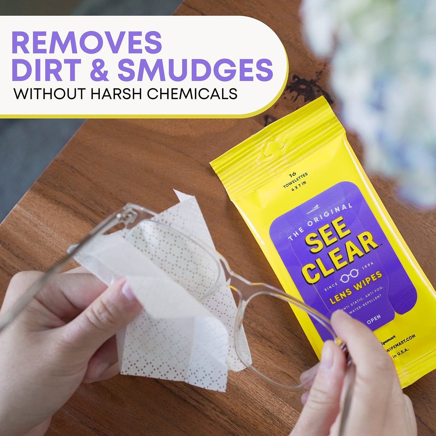 See Clear Original Lens Cleaning Wipes - Pre-Moistened Eyeglass & Screen Cleaning Cloth Towelettes - Streak Free, Scratch Free Lens & Electronic Screen Cleaner - 12 Resealable Packs of 16 (192 Wipes)