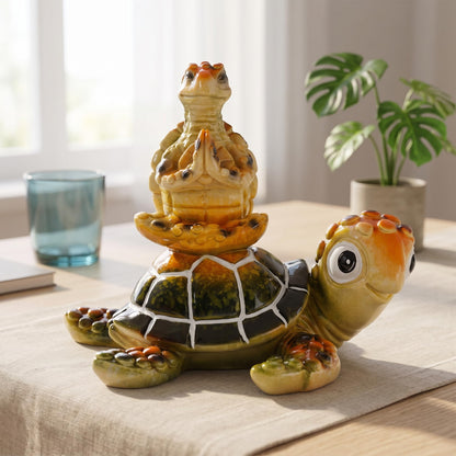 Brizoria Sea Turtle Figurine Beach Decor Ocean Decor Meditating Baby Turtle Resin Coastal Zen Statue Glossy Painted Finish for Bathroom Bedroom Office Bookshelf, Green