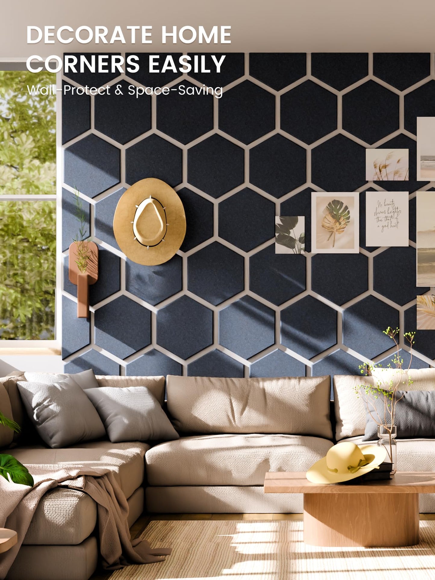 Fluxynara Hexagon Cork Board Alternative for Walls Decor-12-Pack Felt Bulletin Board Tiles,with 30 Pushpins,70 Adhesive Tabs for Office,Classrooms & Home Pin Board Felt Board-Carbon Blue