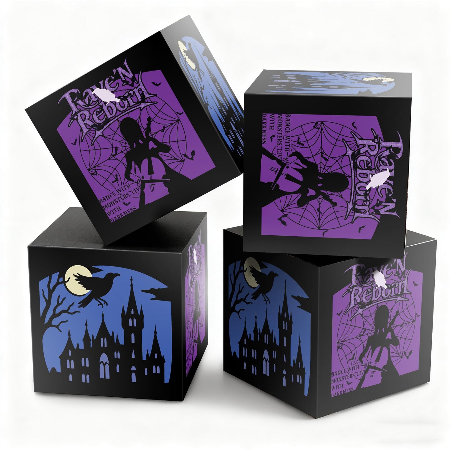 CheerBox Gothic Birthday Party Decorations for Girl - 177 Pcs Purple Black Dark Academia Party Supplies with Original Backdrop, Balloon Boxes, 3D Bats, Cake Topper