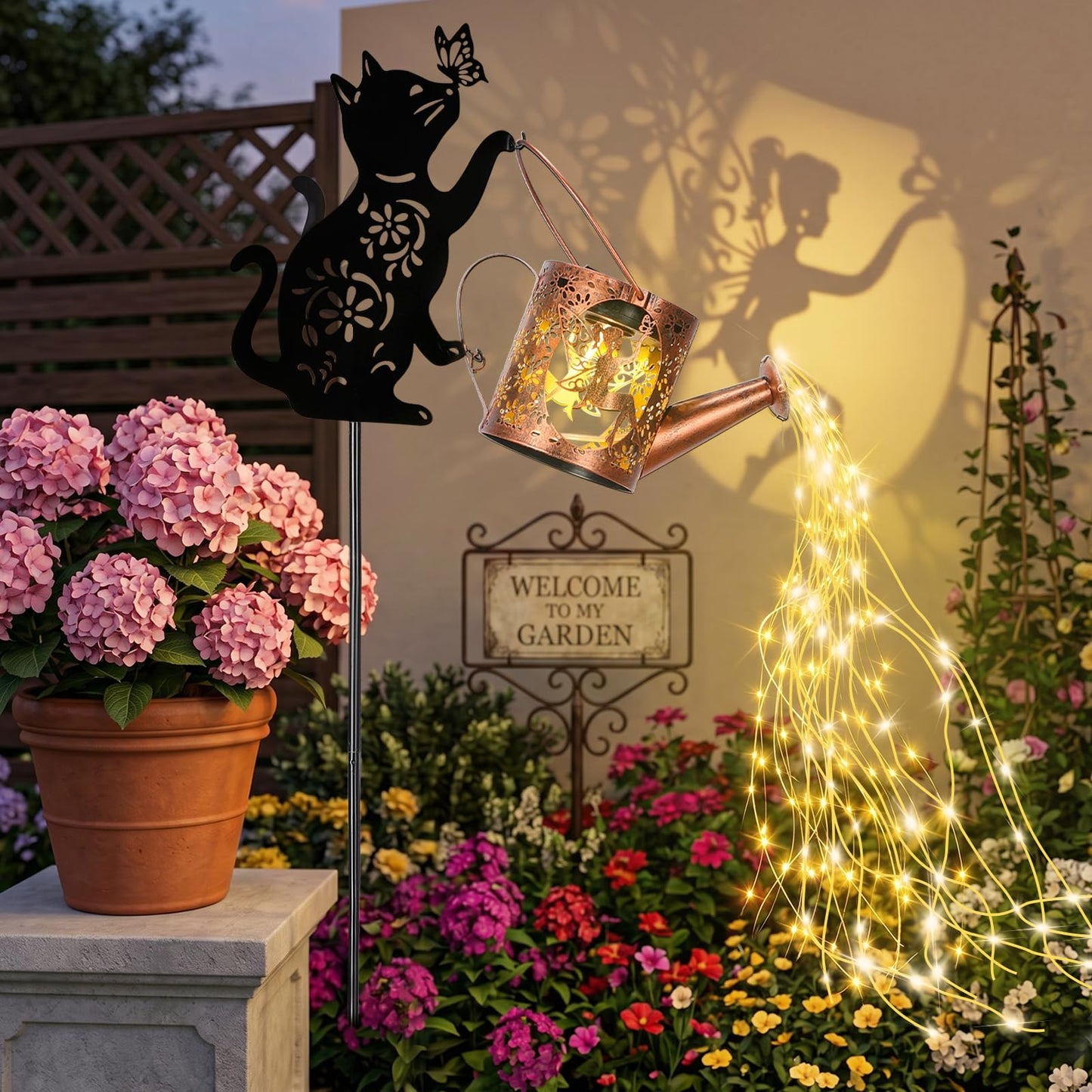 LOVERUIS Cat Solar Watering Can Lights,Outdoor Hanging Solar Lights Lantern,Gifts for Mom Women Birthday Mother's Day,Garden Waterproof Garden Decor Outside Patio Yard Pathway Backyard