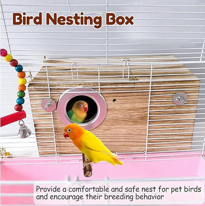 Tfwadmx Large Parakeet Nesting Box, Bird Nest Breeding Box, Wood Parrot Nest Box with Perch Bird Cage House for Cockatiel Lovebirds Budagie Canary Finch (XL)