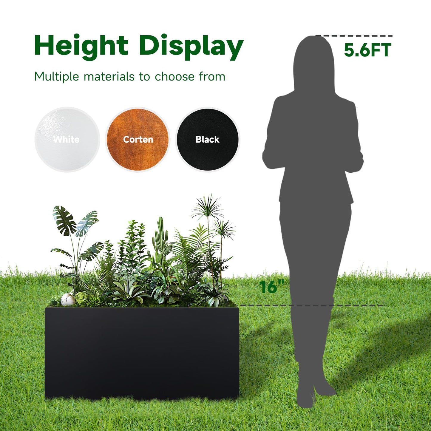 GZLVSOW Rectangular Steel Planter 36" L x 12" W x 16" H Metal Rectangle Outdoor Planter Metal Heavy Planters Box Indoor & Outdoor,Commercial & Residential (36 x 12 x 16,Black)