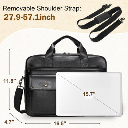 Yuni Sophy Briefcase for Men 15.6 Inch Laptop Messenger Bag Faux Leather Multi-Pocket Business Work Bag Waterproof Office Travel (Black)