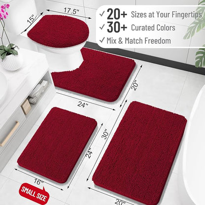 OLANLY Toilet Rugs U-Shaped 20x20, Extra Soft Absorbent Chenille Contour Bathroom Rugs for Toilet, Dry Quickly, Machine Washable, Non-Slip Bath Mat, Red