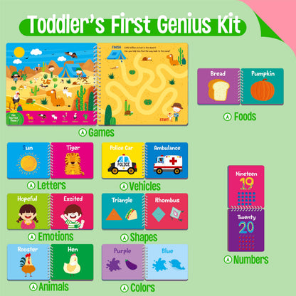 Kids Learning Flipbooks, 8 Board Books & 50 First Word Cards - Alphabet, Numbers, Colors, Shapes, Emotions, Animals, Vehicles & Fun Games Activities, Early Educational Learning Tool For Kids, Children