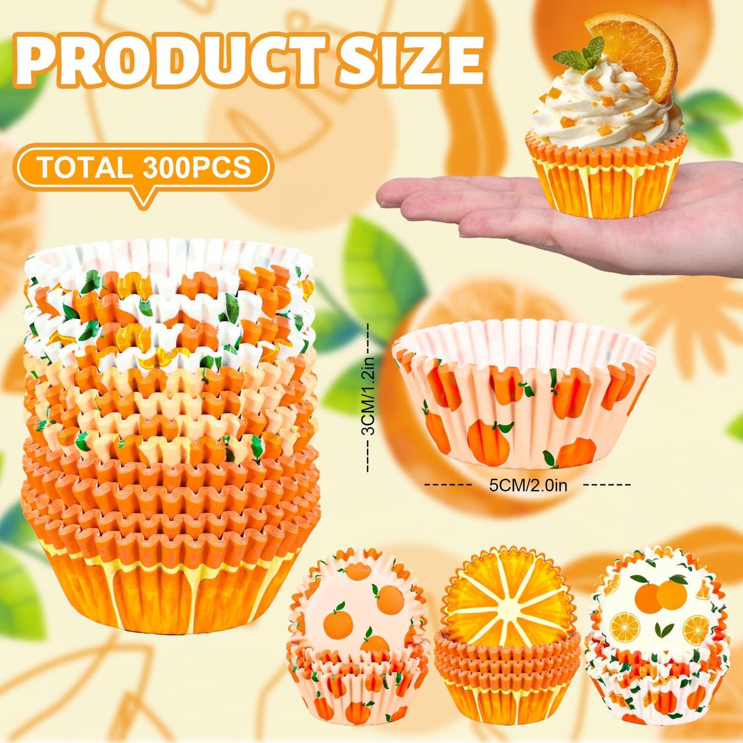 Whaline 300Pcs Orange Fruit Cupcake Liners Paper Baking Cups Summer Fruit Standard Muffin Cupcake Wrappers for Baby Shower Birthday Party Supplies