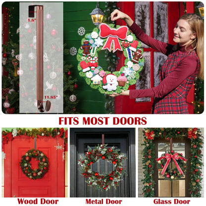 2 Pack Wreath Hanger for Front Door, 20 lbs Christmas Wreath Door Hanger, Non Scratch Over the Door Hooks for Xmas Easter Halloween Fall Wreaths Décor Welcome Sign, Adjustable from 15 to 25 in Hangers