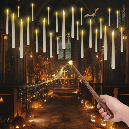 Homemory 20PCS Floating Candles with Wand Remote, Magic Hanging Candle with String, Flickering Warm Light Floating Candles for Halloween Christmas Birthday Party Decor