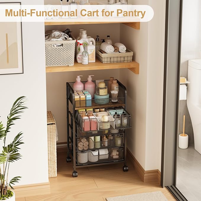 Yociyoga 5-Tier Craft Cart with Wheels-Rolling Storage Cart with Drawers,Rolling Utility Cart with DIY Divider,Art Supply Organizer Cart,Rolling Cart with Drawers,Craft Organizers and Storage,Black