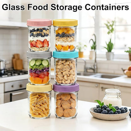 6-Pack Wide Mouth Mason Jars with Lids, 16 oz Overnight Oats Jars Containers with Lids, Glass Meal Prep Food Storage Containers for Oatmeal, Chia Seed Pudding, Yogurt, Snacks, Salads, Fruit, Spice