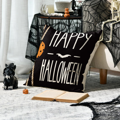 AVOIN colorlife Happy Halloween Boo Black Cat Trick or Treat Throw Pillow Covers, 18 x 18 Inch Spooky Pumpkin Bat Cushion Case for Sofa Couch Set of 4