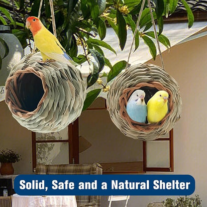 WDEFUN Humming Bird Houses for Outdoor Hanging, Natural Grass Bird Hut,Hand Woven Hummingbird Nest,Wren Finch Bird House for Garden Window Outdoor Home 2 Pack