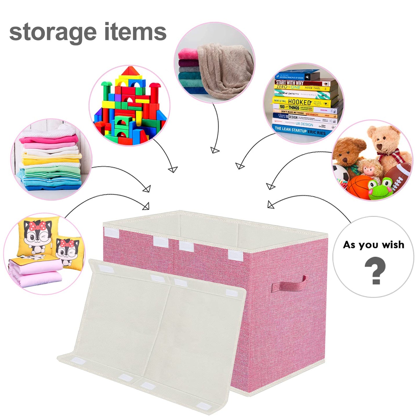 VERONLY Large Collapsible Toy Storage Box with Lid & Handles - Kids Organizer Chest for Toys, Clothes, Blankets (Pink, Nursery, Playroom, Bedroom)-24.5''×13''×16''