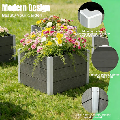 solaroxy Modern Metal Planter Box 27" L x 27" W x 17" H, Large Square Planter Box with Drainage Bottom, Morden Design Outdoor & Indoor Flower Planter for Balcony, Patio, Yard