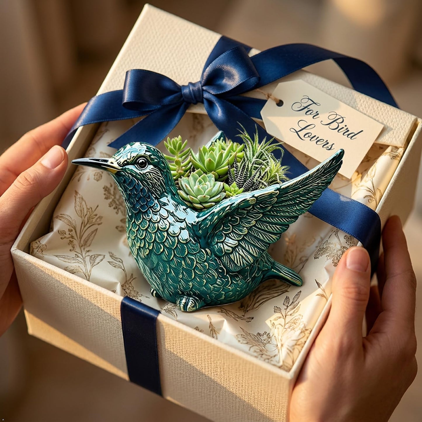 Bird-Shaped Succulent Flower Pot, Resin Decorative Flower Pot, Cute Animal Plant Pot for Indoor Outdoor Plants, Garden Desk Windowsill Decor, Unique Gift for Fowl Lovers (Hummingbird)