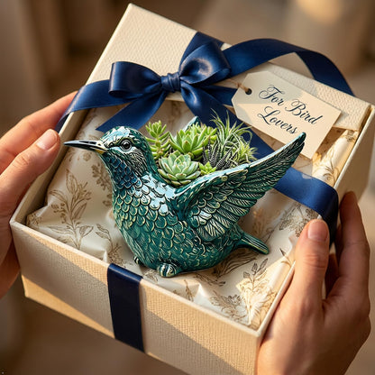 Bird-Shaped Succulent Flower Pot, Resin Decorative Flower Pot, Cute Animal Plant Pot for Indoor Outdoor Plants, Garden Desk Windowsill Decor, Unique Gift for Fowl Lovers (Hummingbird)