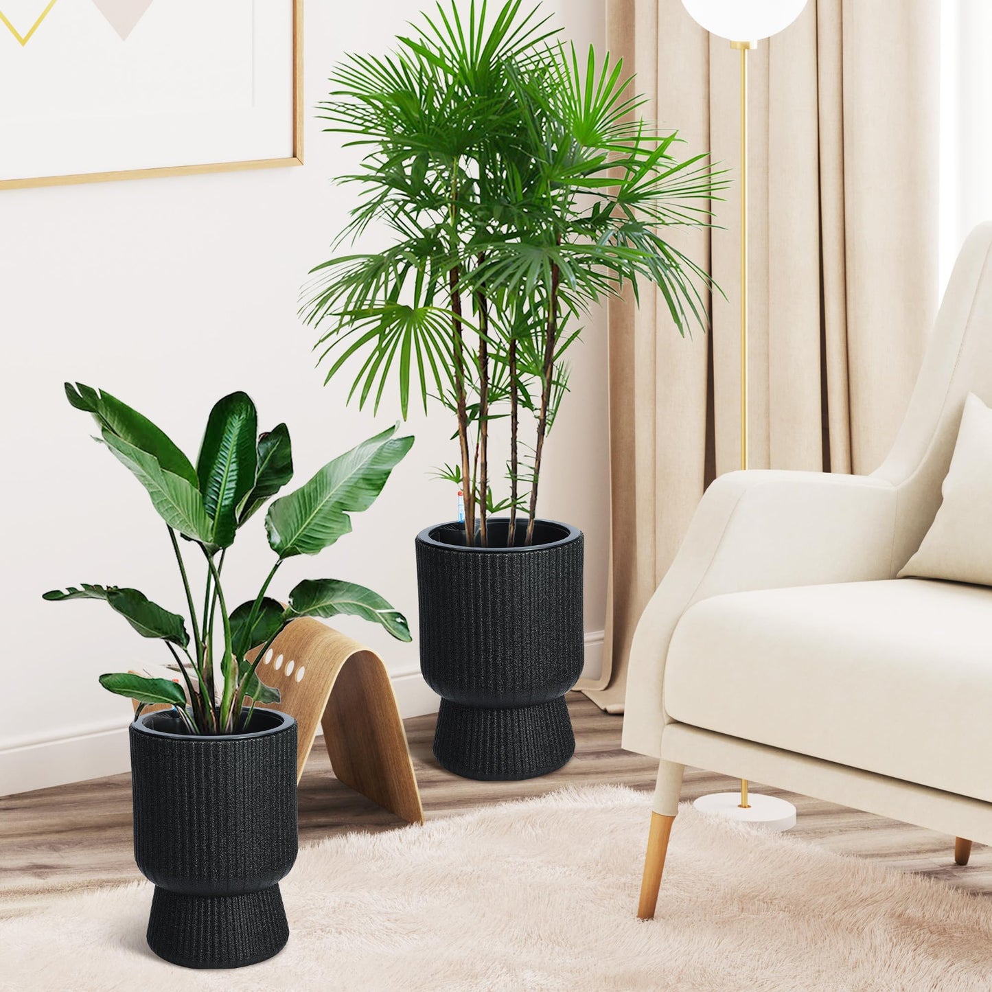 CABIHOME 14.2" Tall Planters, 2packs-Large Planter for Outdoor Plants, Flower Pots with Water Level Monitor, for Patio, Porch, Living Room, Home Office, for Outdoor & Indoor Plants, Classic White