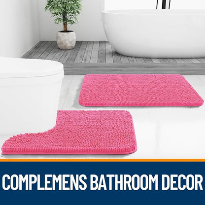 OLANLY Bathroom Runner Rugs 59x24, Soft Absorbent Chenille Bath Rugs, Rubber Backing Quick Dry, Machine Washable Long Bath Mats for Bathroom Floor, Tub and Shower, Home Decor Accessories, Hot Pink