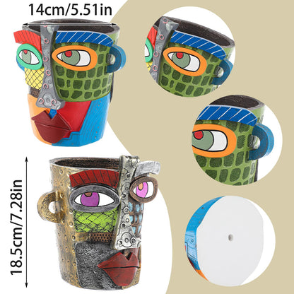 LemonRoad 2 Pcs Abstract Picasso Face Pots Head, Mexican Flower Pots with Drainage, Unique Decorative Head Plant for Indoor Outdoor, Funky Gift