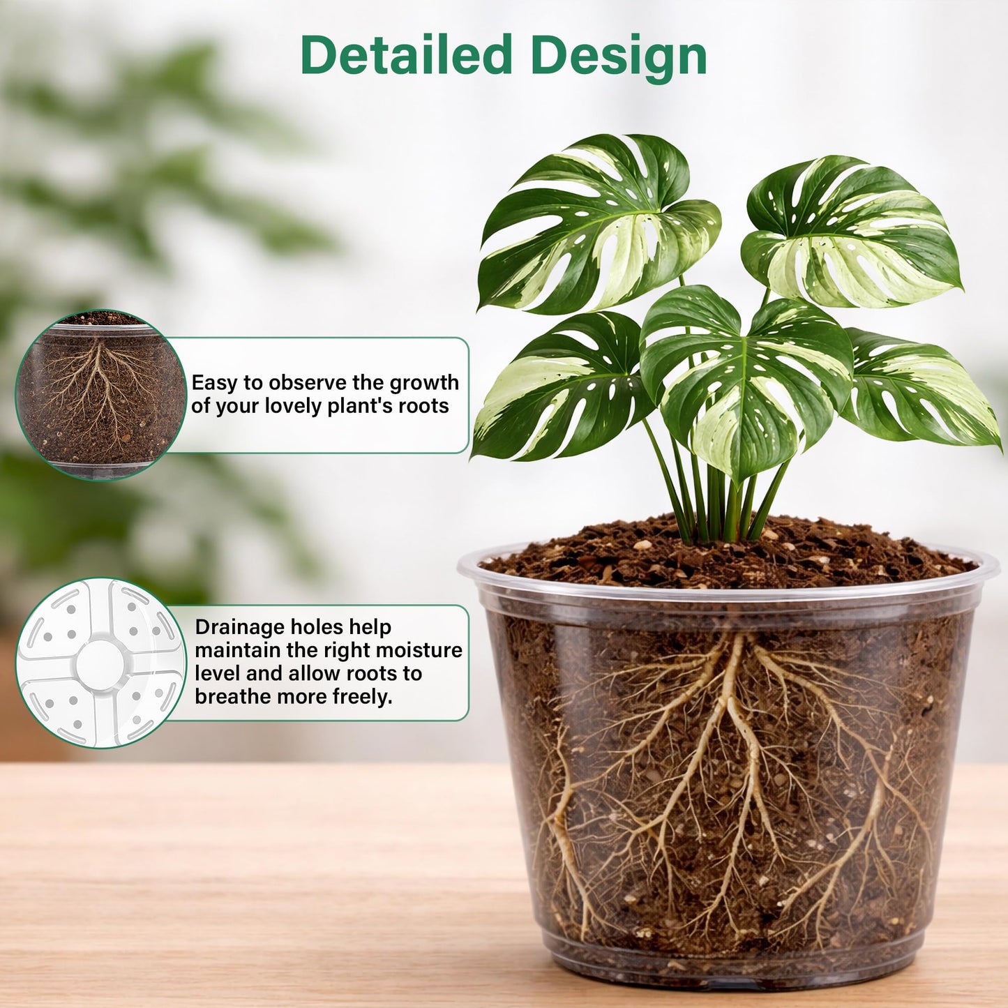 Bluepro 16 Pack 10/8/6/5 Inch Reinforced Large Clear Nursery Pots with Drainage Holes, Transparent Variety Pack Plastic Plant Pot for Vegetable Propagation, Root Cutting, Seed Starting