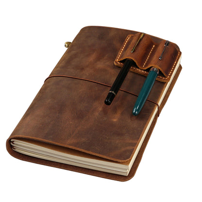 Leather A5 Travelers Notebook Cover with Inner Pockets and Card Slots and Pen Holder (Inches, A5-8.3 x 5.8)